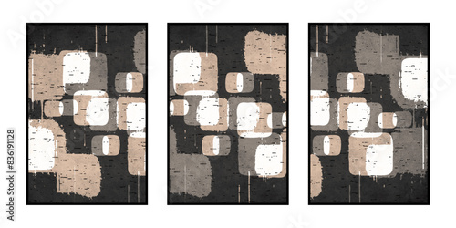 Set of 3 Abstract illustration in vintage style. For use in graphics, for wall decor. .