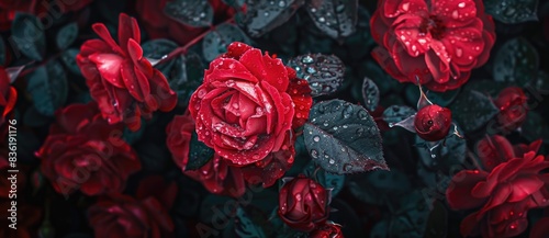 red roses background, top view.