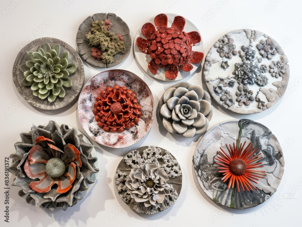 Artistic Flower Sculptures on Textured Canvases Artistic Flower Sculptures on Textured Canvases