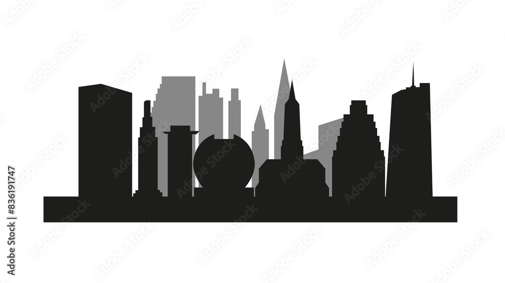 Fototapeta premium Vector modern skyline silhouette panorama in white background illustration