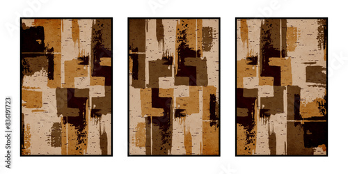Set of 3 Abstract illustration in vintage style. For use in graphics, for wall decor. .
