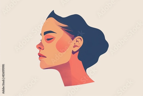 Stylized digital illustration of a woman with closed eyes, showcasing elegant features in vibrant colors on a neutral background.