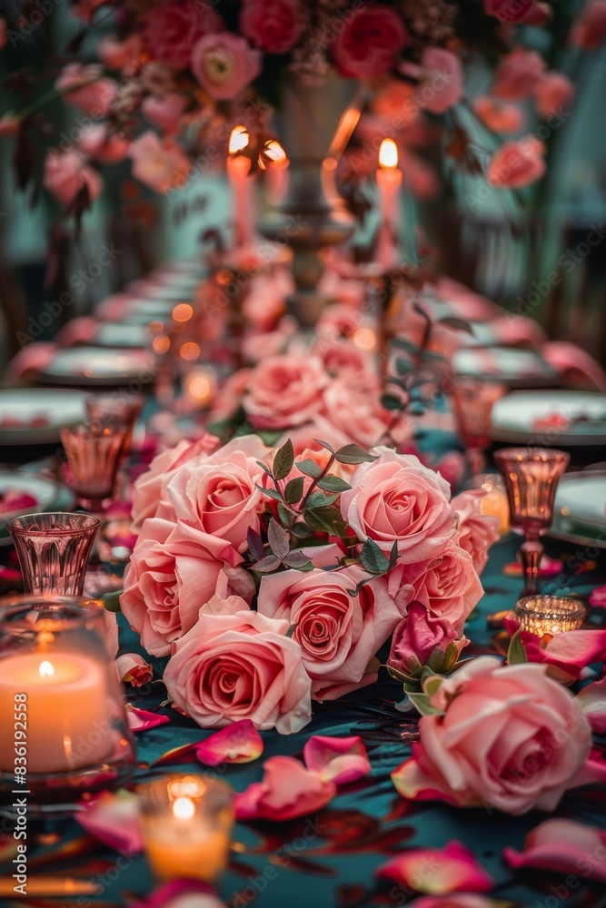 wedding, christmas table setting with roses wedding, christmas table setting with roses