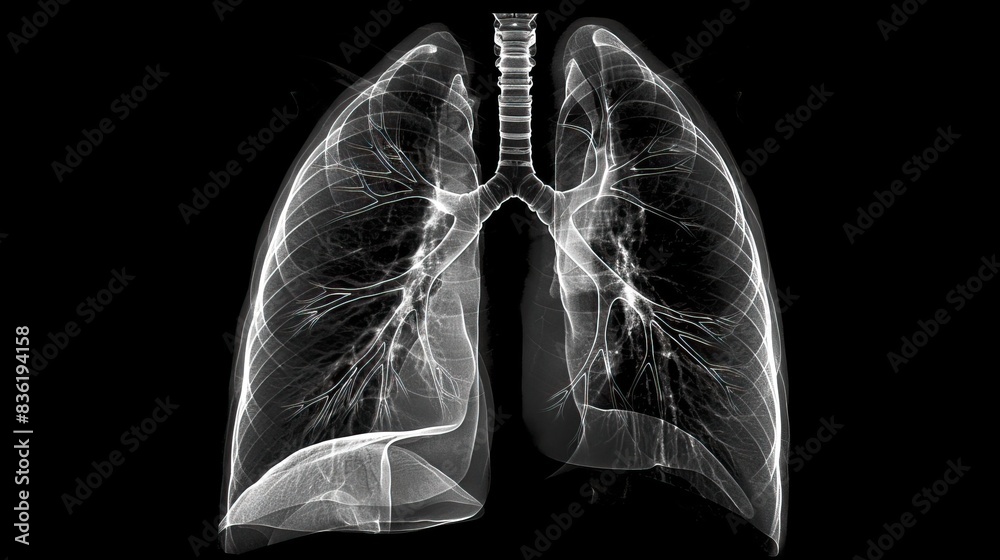 A clinical Xray of the lung, emphasizing ligament and bone alignment to aid in detailed medical analysis and respiratory health evaluation A clinical Xray of the lung, emphasizing ligament and bone alignment to aid in detailed medical analysis and respiratory health evaluation
