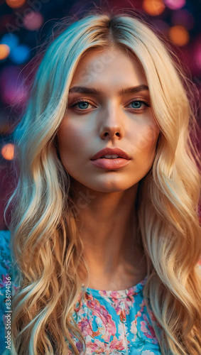 Stunning portrait of a beautiful woman influencer and model with blonde hair highlights © The A.I Studio