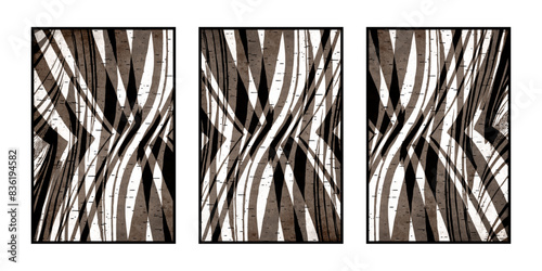 Set of 3 Abstract illustration in vintage style. For use in graphics, for wall decor. .