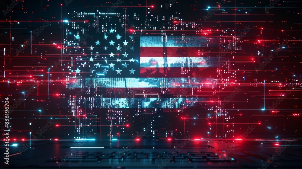 Glitchy American Patriotism - Abstract Futuristic Flag with Digital Effects Glitchy American Patriotism - Abstract Futuristic Flag with Digital Effects