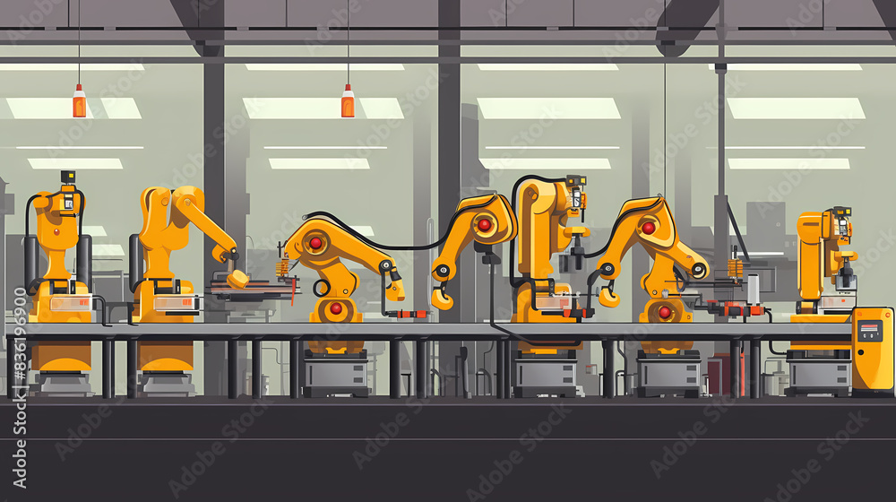 Robotized car factory cartoon concept vector image Robotized car factory cartoon concept vector image