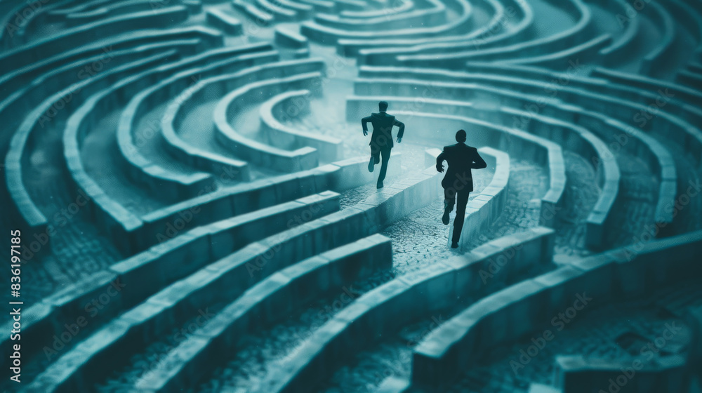 Businessmen navigating a complex road, seeking solutions to problems, making business decisions, finding career development opportunities, and facing challenges Businessmen navigating a complex road, seeking solutions to problems, making business decisions, finding career development opportunities, and facing challenges