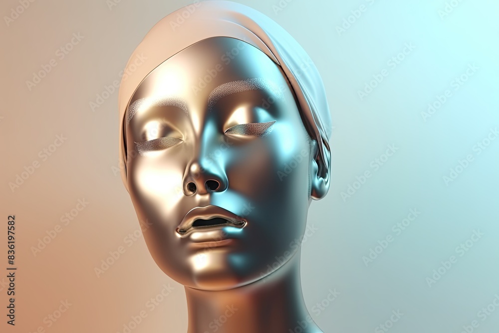 Colorful metallic human head in profile view on gradient background Colorful metallic human head in profile view on gradient background