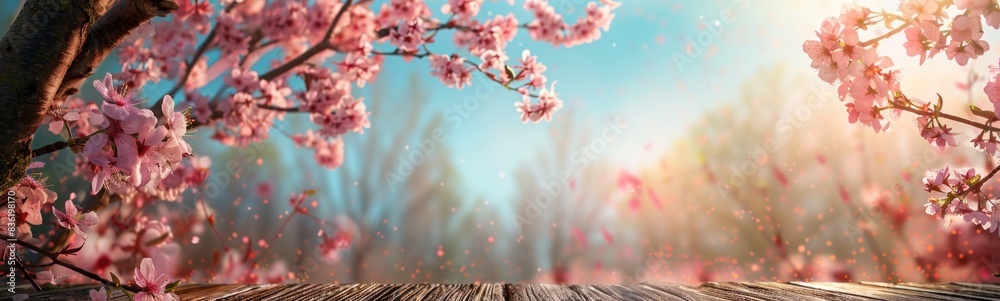 Spring pink blossom flowers vertical view sakura flower morning time
