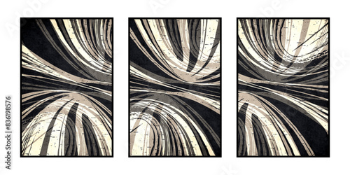 Set of 3 Abstract illustration in vintage style. For use in graphics, for wall decor. .