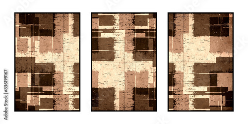 Set of 3 Abstract illustration in vintage style. For use in graphics, for wall decor. .