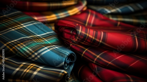 Tartan plaid patterns with traditional red and green hues 