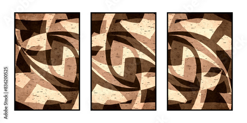 Set of 3 Abstract illustration in vintage style. For use in graphics, for wall decor. .