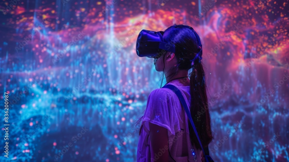 abstract education background of a student with VR glasses immerse in a dynamic landscape of minimalist splatters and brush strokes abstract education background of a student with VR glasses immerse in a dynamic landscape of minimalist splatters and brush strokes