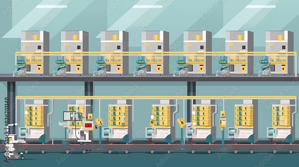 Robotized car factory cartoon concept vector image Robotized car factory cartoon concept vector image