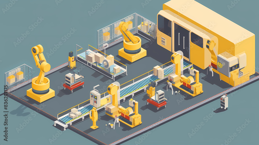 Robotized car factory cartoon concept vector image Robotized car factory cartoon concept vector image