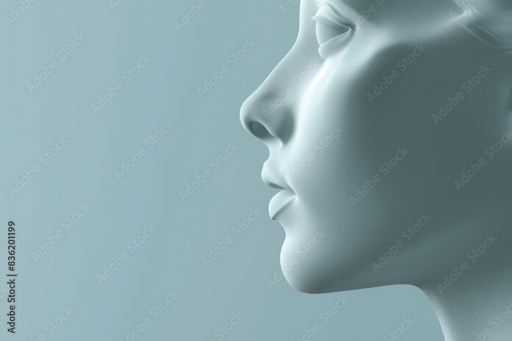 Artistic profile of a serene female face in soft blue monochrome, emphasizing calm and introspective mood with subtle elegance. Artistic profile of a serene female face in soft blue monochrome, emphasizing calm and introspective mood with subtle elegance.