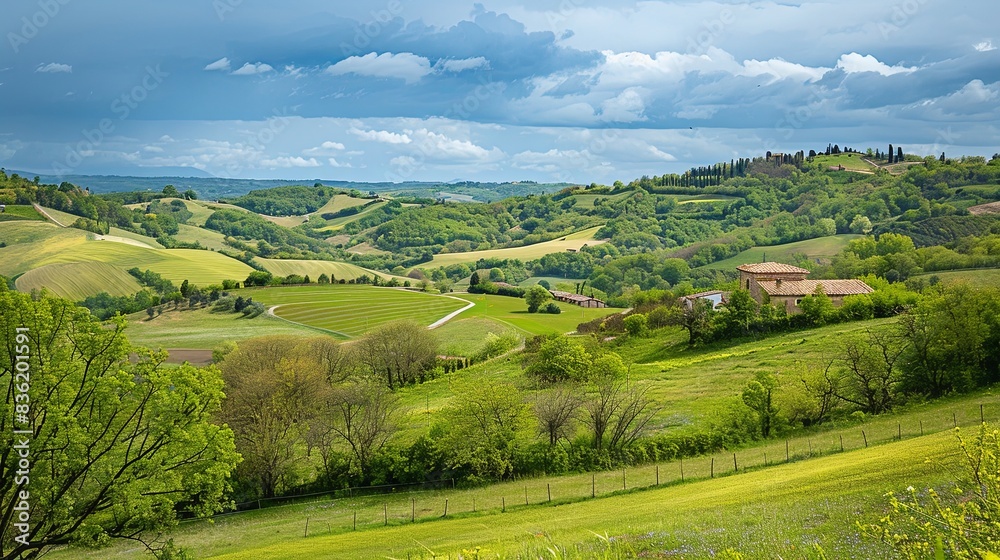 Country landscape on the hills in the Ravenna province, Emilia-Romagna, Italy, near Riolo Terme and Brisighella, at springtime Country landscape on the hills in the Ravenna province, Emilia-Romagna, Italy, near Riolo Terme and Brisighella, at springtime