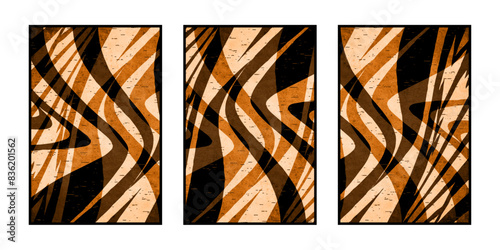 Set of 3 Abstract illustration in vintage style. For use in graphics, for wall decor. .