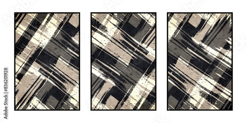 Set of 3 Abstract illustration in vintage style. For use in graphics, for wall decor. .