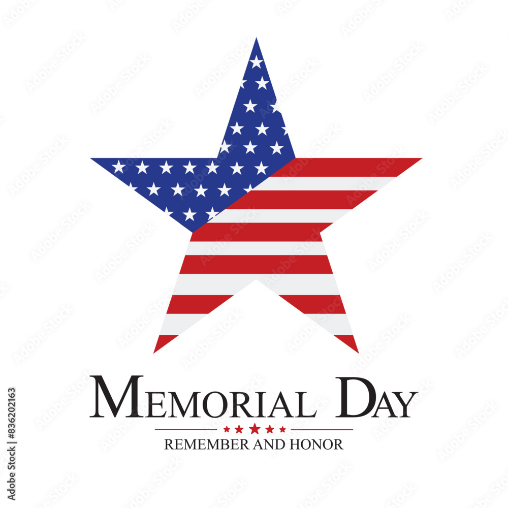 Memorial Day poster design with united star and text. Celebration for freedom and honor. Vector illustration.