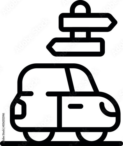 Black and white vector icon showing a car with an arrow sign pointing above it