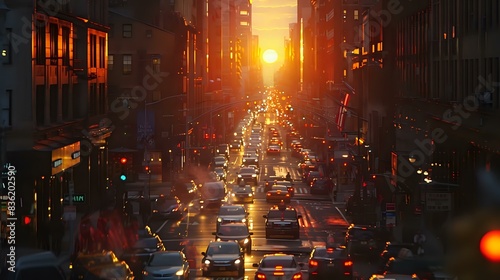 a clear view of sunset on a rushy road of a city