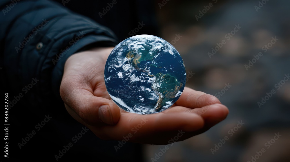 Fototapeta premium Model globe in hand save the world concept