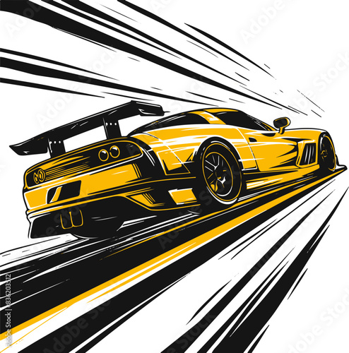 Vector Art of Yellow Sports Car Speeding: Power and Momentum photo