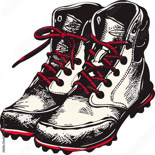Vintage Illustration of Hiking Boots: Adventure and Endurance