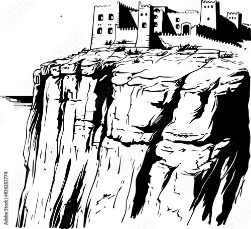 Drawing of Masada Fortress on Cliff Symbolizing Strength