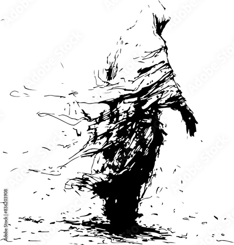 Abstract Monochrome Figure with Motion and Mystery