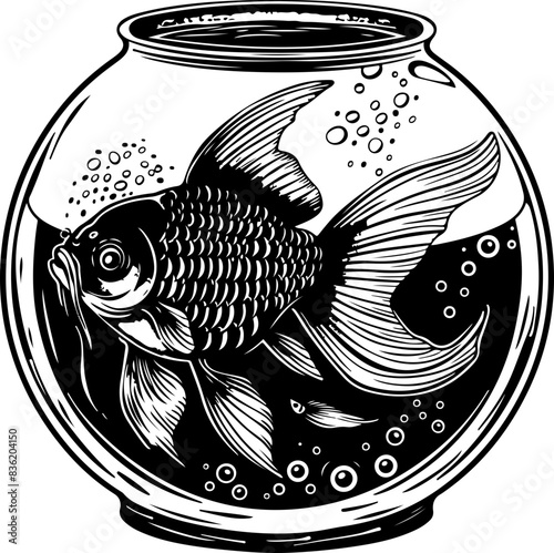 Black and White Illustration of Goldfish in a Bowl - Freedom within Boundaries