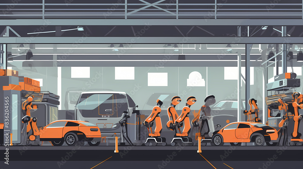 Robotized car factory cartoon concept vector image