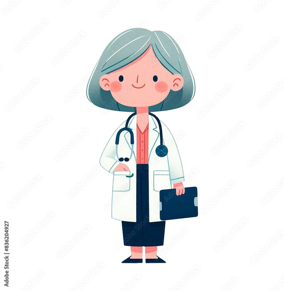 Illustration of female doctor with clipboard isolated on transparent background Illustration of female doctor with clipboard isolated on transparent background