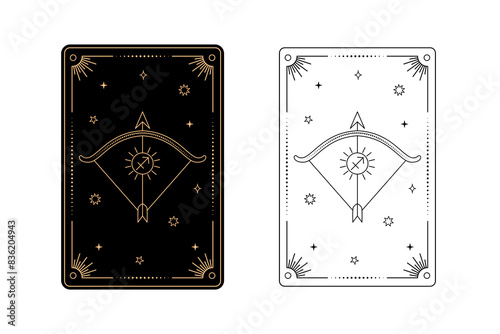 Tarot card with sagittarius zodiac style. Simple line art style.