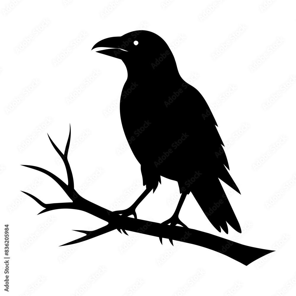Obraz premium Crow setting on a branch vector silhouette illustration 