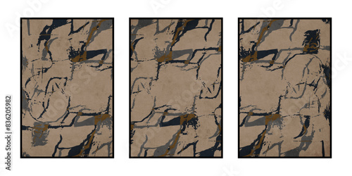 Set of 3 Abstract illustration in vintage style. For use in graphics, for wall decor. .