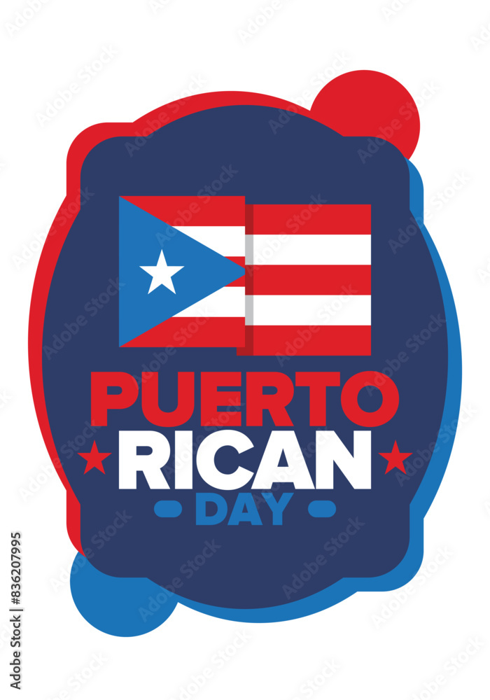 Puerto Rican Day. National happy holiday. Festival and parade in honor of independence and freedom. Puerto Rico flag. Latin american country. Patriotic elements. Vector poster illustration Puerto Rican Day. National happy holiday. Festival and parade in honor of independence and freedom. Puerto Rico flag. Latin american country. Patriotic elements. Vector poster illustration
