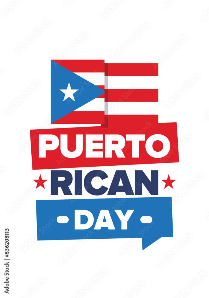 Fototapeta premium Puerto Rican Day. National happy holiday. Festival and parade in honor of independence and freedom. Puerto Rico flag. Latin american country. Patriotic elements. Vector poster illustration