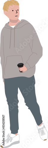 コーヒーを持つ若い男性