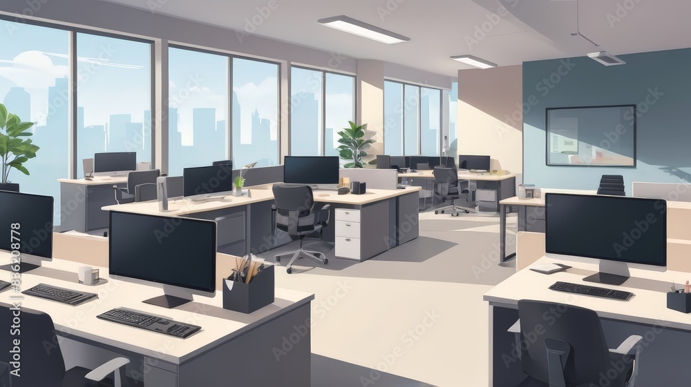flat minimalist illustration of office interior design flat minimalist illustration of office interior design