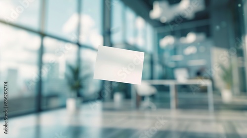 Blank business card mockup in modern office. White empty business card mock up in modern blurred office background, perfect for branding design presentation © Lull