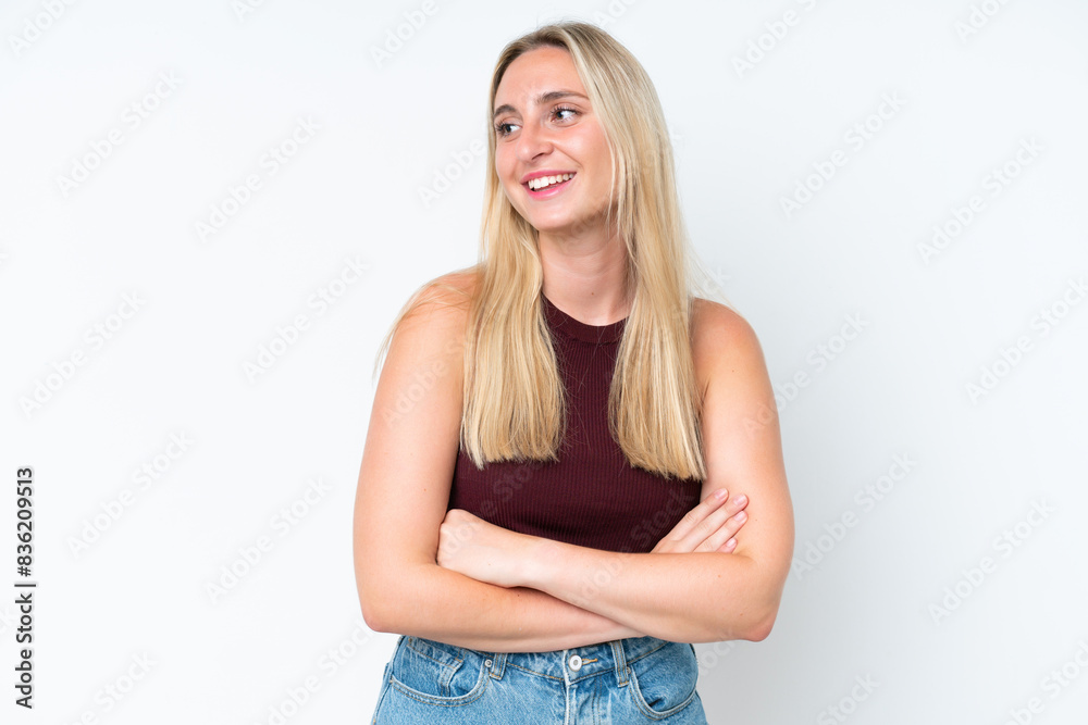 Young caucasian woman isolated on white background happy and smiling Young caucasian woman isolated on white background happy and smiling