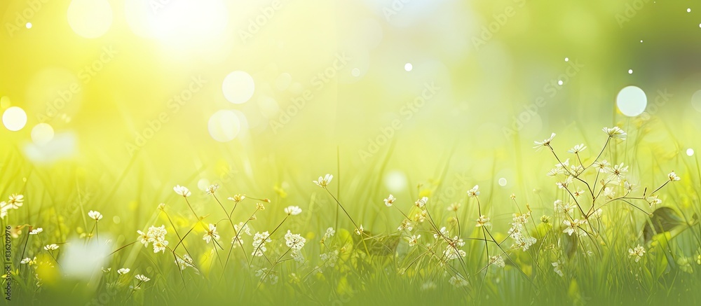 Fototapeta premium Nature-themed summer background with a frame of grass and leaves; ideal for a copy space image.