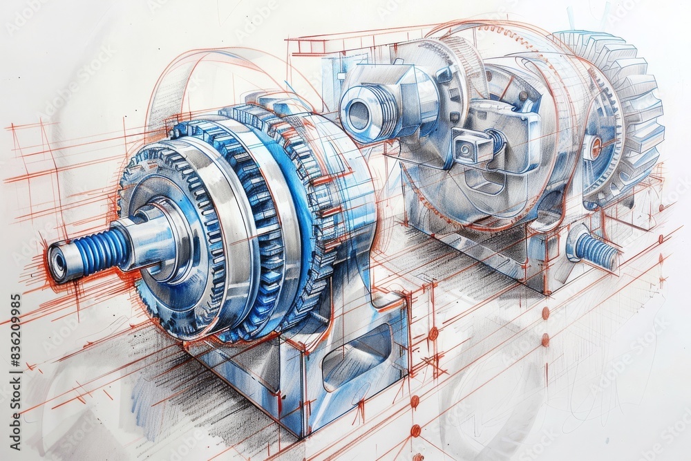 Engineering drawing of mechanical gear components, showcasing detailed ...