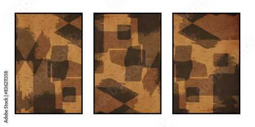 Set of 3 Abstract illustration in vintage style. For use in graphics, for wall decor. .