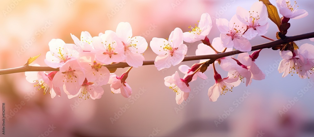 Spring blossoms create a captivating backdrop with blurred nature, providing a perfect spring background with bokeh in this copy space image. Spring blossoms create a captivating backdrop with blurred nature, providing a perfect spring background with bokeh in this copy space image.